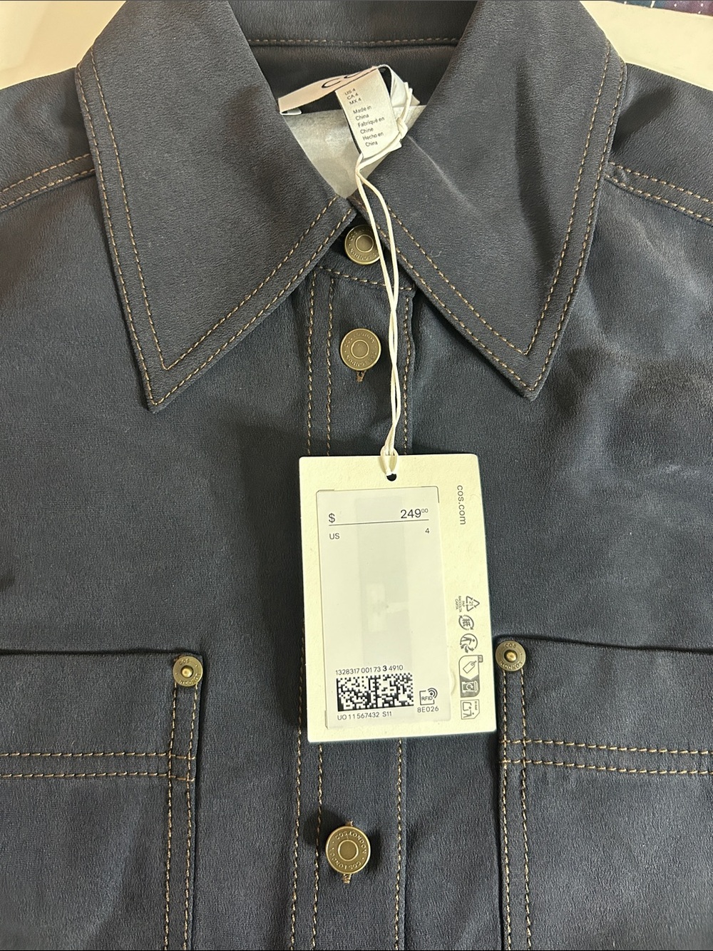 NWT COS (size 4) DENIM-EFFECT SILK SHIRT - Picture 9 of 13